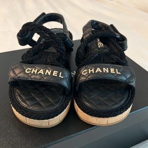 Chanel Cord Lambskin Sandals (Sz EU40/US10) Black Quilted